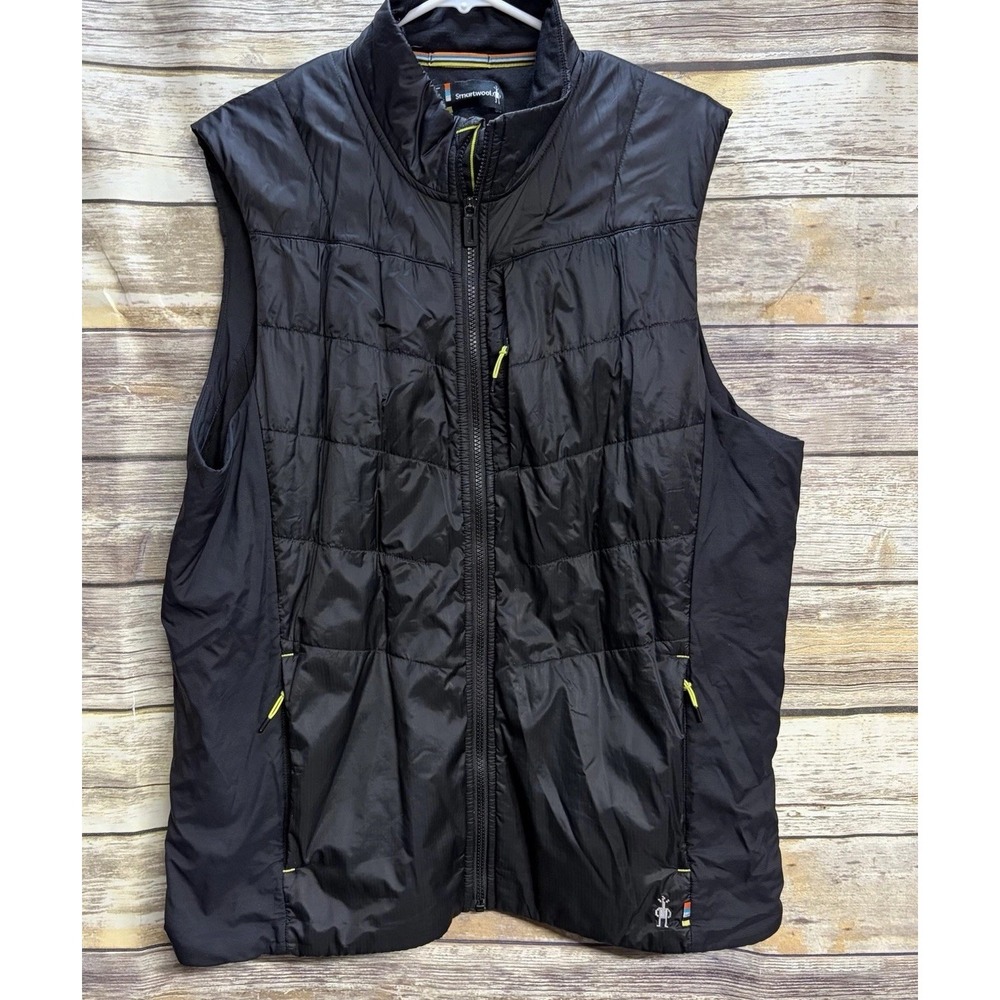 Smartwool Vest Men's‎ XL Black Quilted Merino Wool Lined Zip Pockets Insulated
